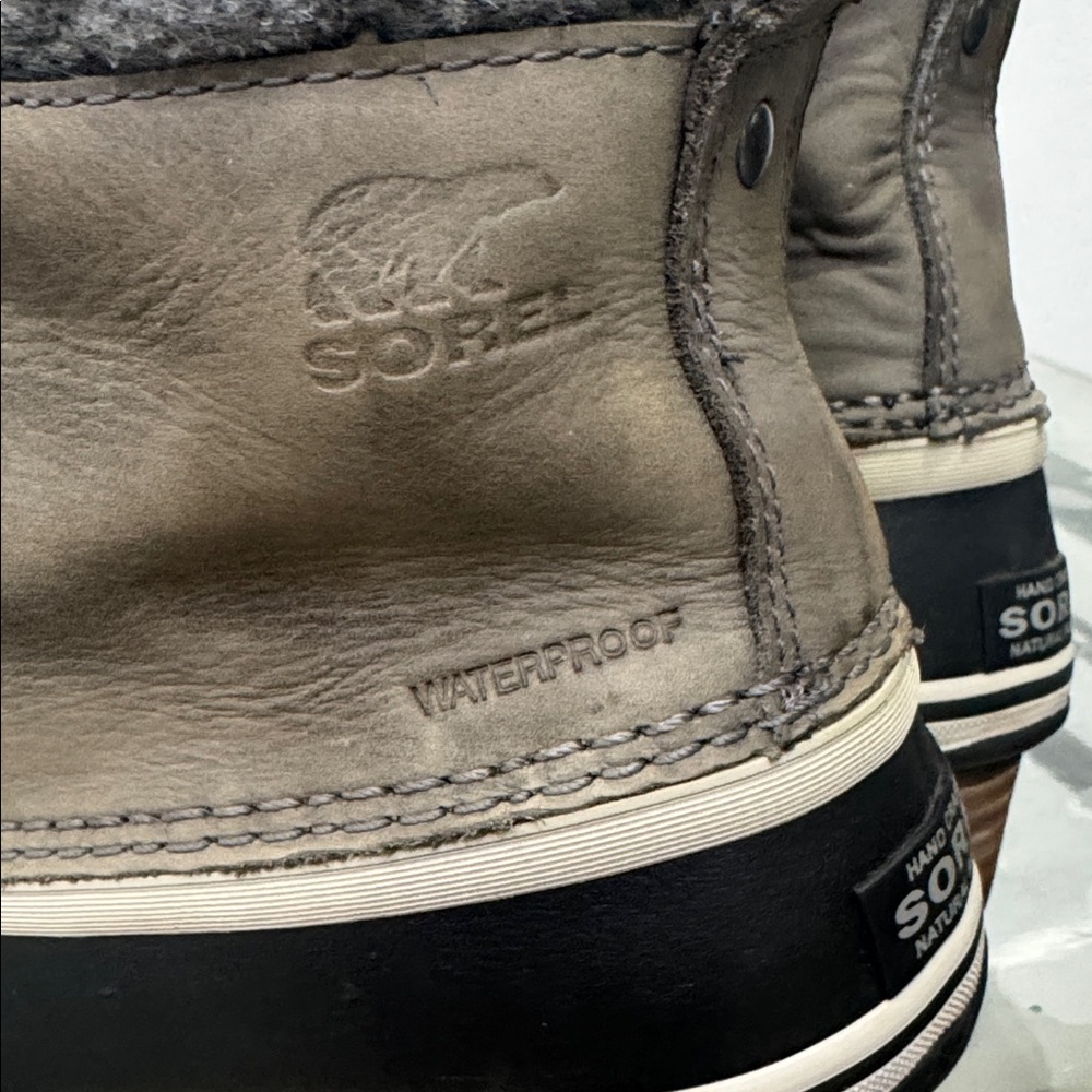 Sorel Olive Green and Black Lace-Up Duck Booties with Gray Cuff - Picture 6 of 13